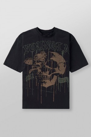 Black Young LA 4116 - Floral Skull Tees NZ | 7614985-BA