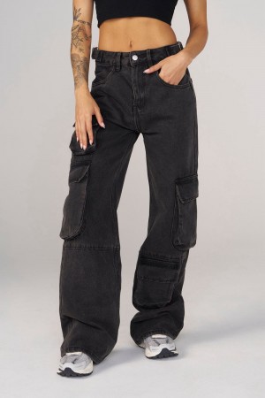 Black Young LA W242 Straight Leg Cargo Jeans NZ | 9453276-VR