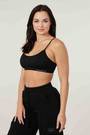 Black Young LA W316 Ribbed Sports Bra NZ | 6592137-YP