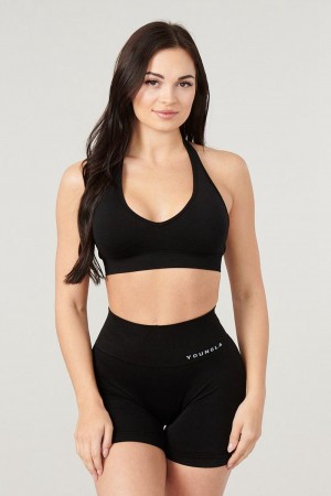 Black Young LA W328 - Core Seamless Halter Sports Bra NZ | 5798063-DT