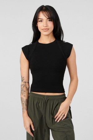 Black Young LA W414 Luxe Ribbed Tee NZ | 2948073-TV