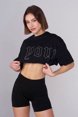 Black Young LA W436 - Urban Crop Tee NZ | 0839725-CF