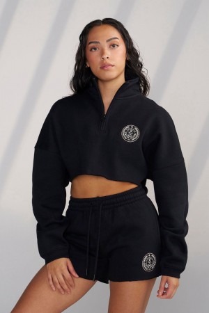 Black Young LA W525 - Teddy Crop Quarter Zip NZ | 3076852-RX