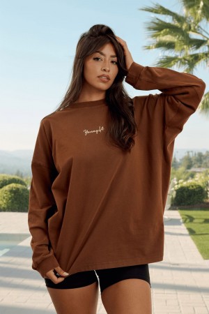 Brown Young LA W416 Retro Long Sleeve Fall 23 NZ | 7031846-UB
