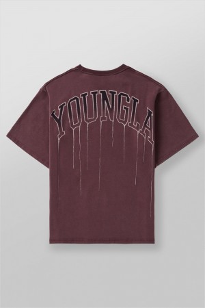 Burgundy Young LA W428 - Drip Oversized Tee NZ | 3580697-RW