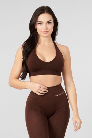 Dark Brown Young LA W328 - Core Seamless Halter Sports Bra NZ | 1945278-CE