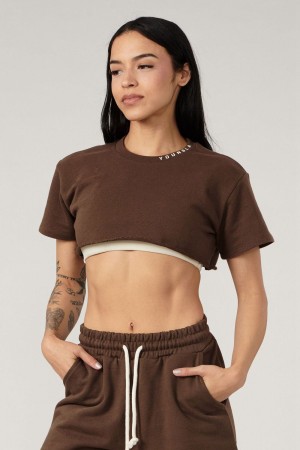 Dark Brown Young LA W407 Super Cropped Tee NZ | 0216894-BQ