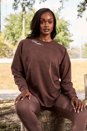 Dark Brown Young LA W432 - Emblem Long Sleeve Tee NZ | 2874901-ZJ