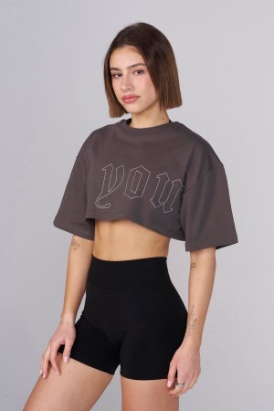 Dark Grey Young LA W436 - Urban Crop Tee NZ | 2407961-DX