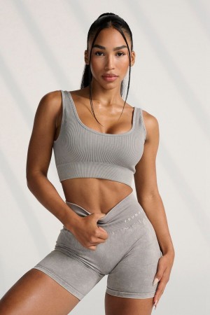 Grey Young LA W315 Carbon Ribbed Sports Bra NZ | 2189647-EY