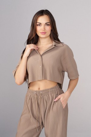 Khaki Young LA W444 Aria Pleated Top NZ | 3580169-BI