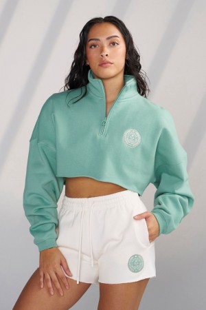 Teal Young LA W525 - Teddy Crop Quarter Zip NZ | 6328140-TS